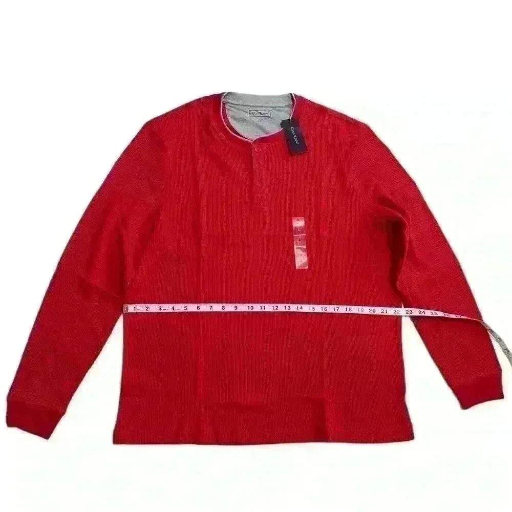 New Club Room Men's Fire Thermal Henley Shirt Size L Crewneck Three Buttom - Picture 6 of 10